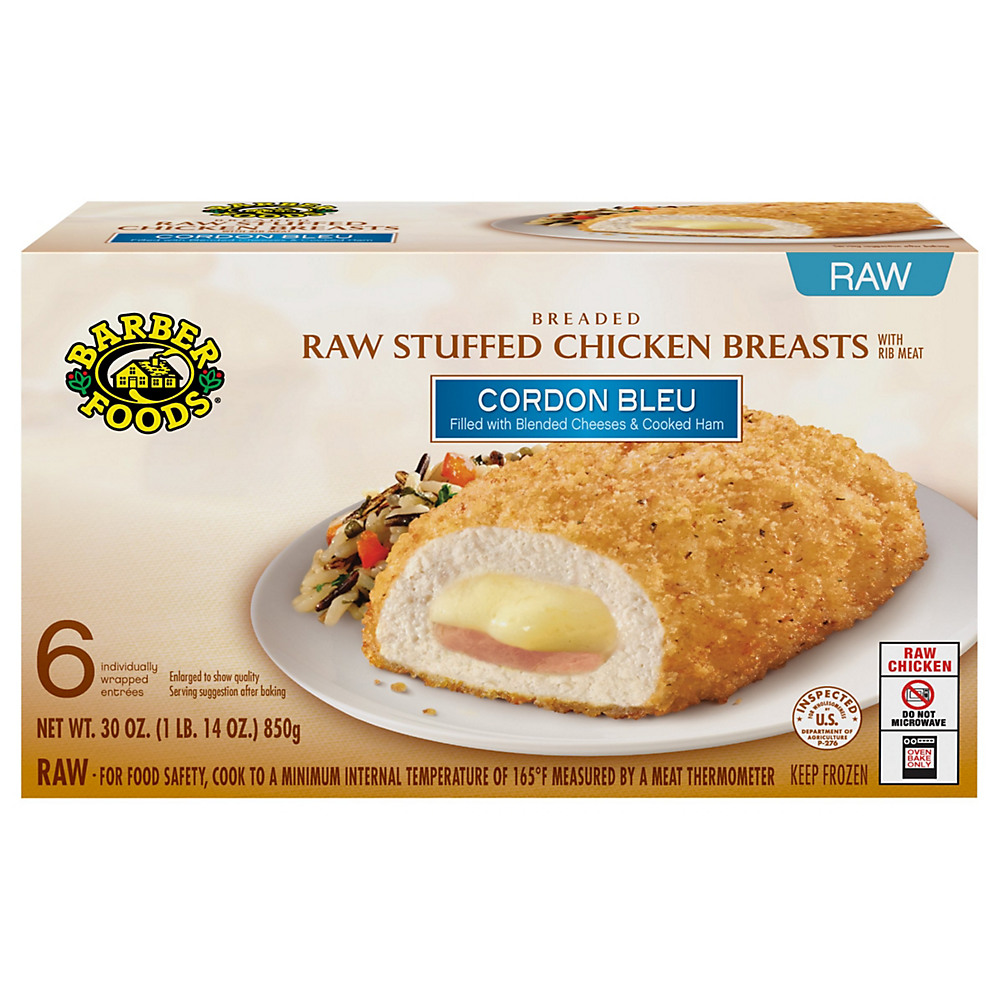 Calories in Barber Foods Breaded Raw Cordon Bleu Stuffed Chicken Breasts, 6 ct