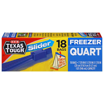 H-E-B Texas Tough Slider Quart Freezer Bags, 18 ct