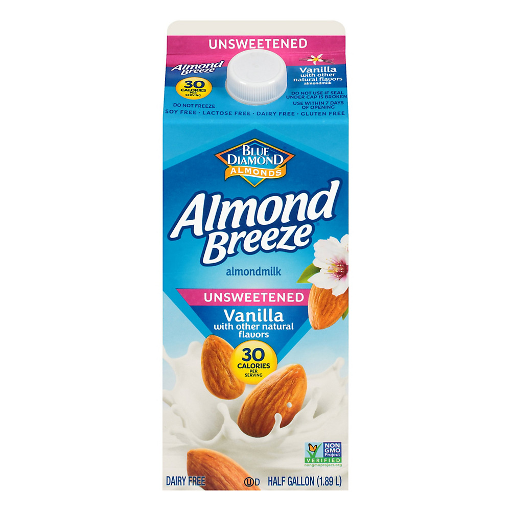 Calories in Blue Diamond Almond Breeze Vanilla Unsweetened Almond Milk, 1/2 gal