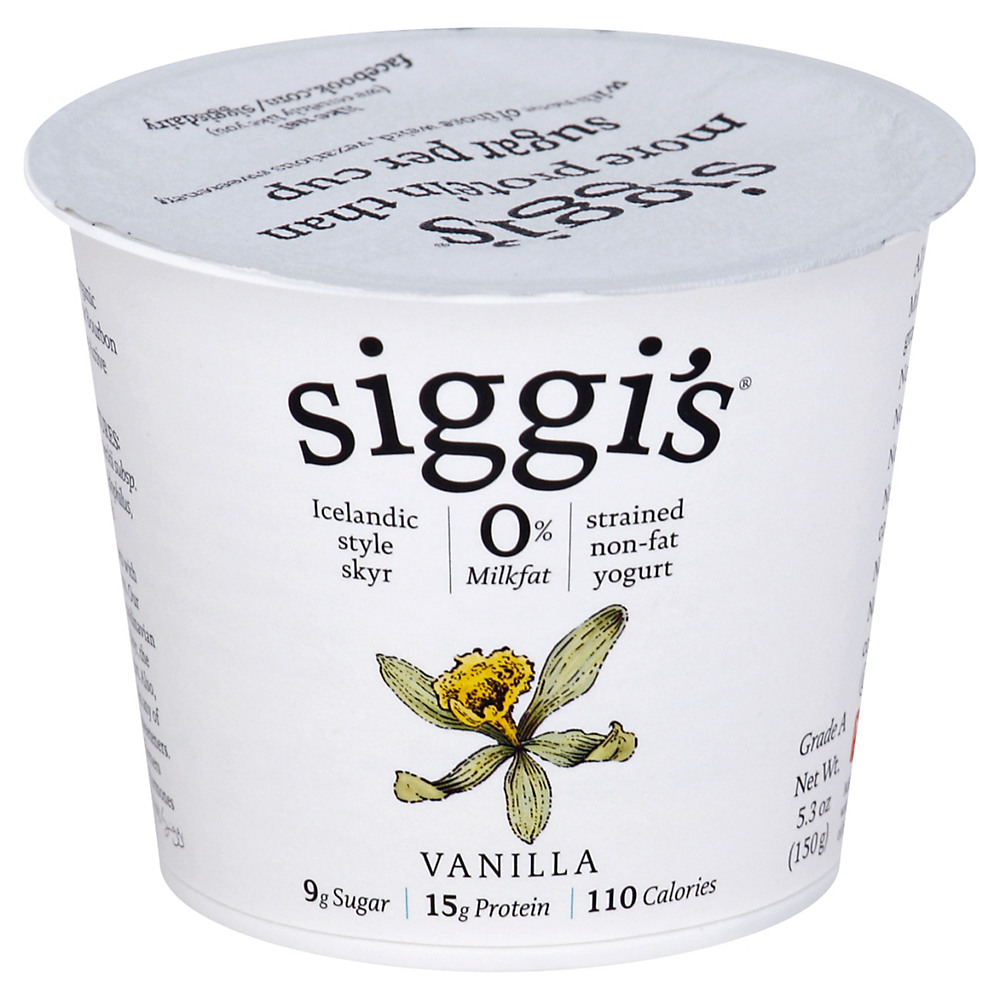 Calories in Siggi's Vanilla Skyr Icelandic Strained Non Fat Yogurt, 5.3 oz