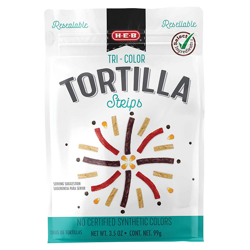 Calories in H-E-B Select Ingredients Tri-Color Tortilla Strips, 3.5 oz