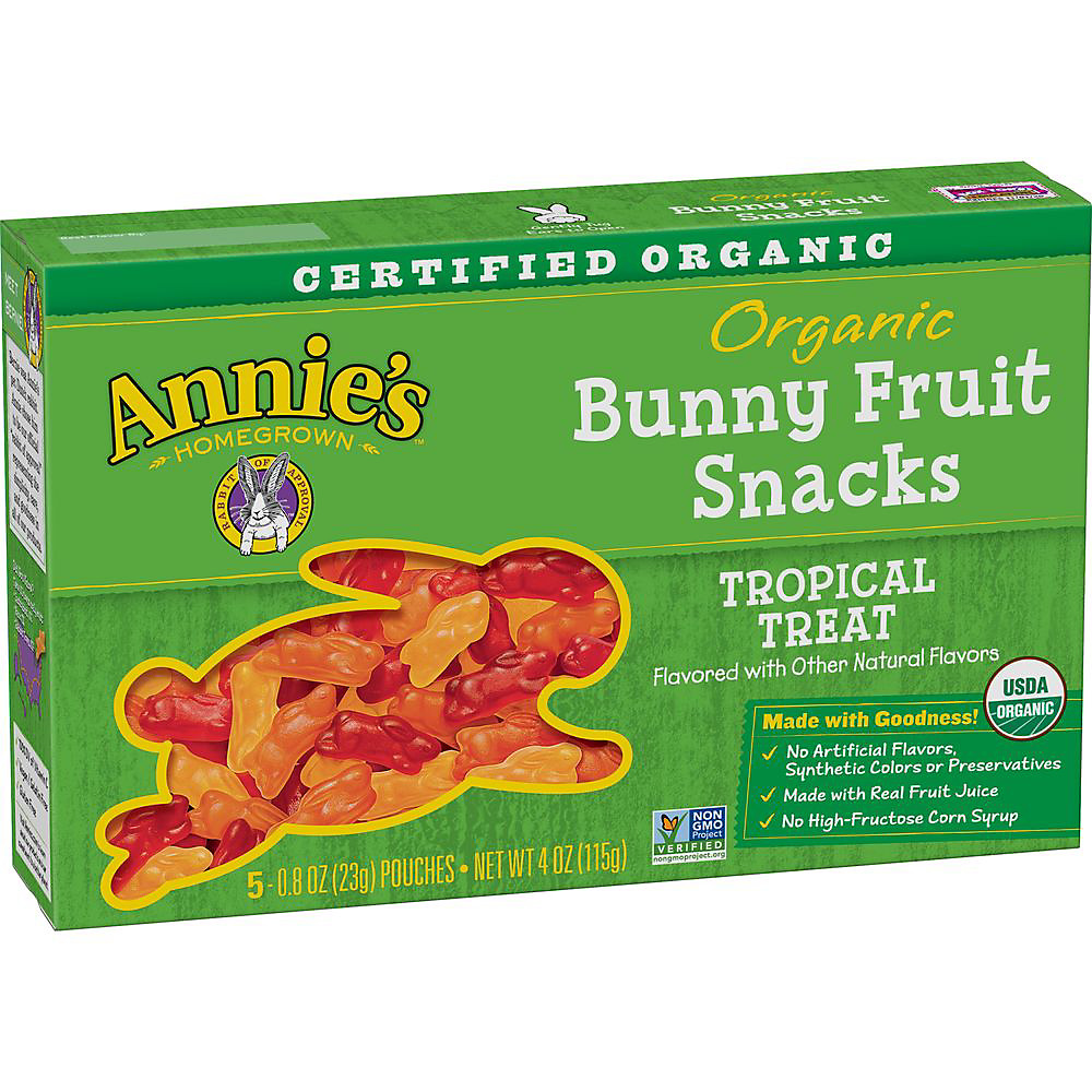 Calories in Annie's Homegrown Organic Tropical Treat Bunny Fruit Snacks, 5 ct