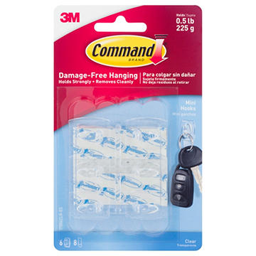 Command Mini Hooks - Clear, 6 pk