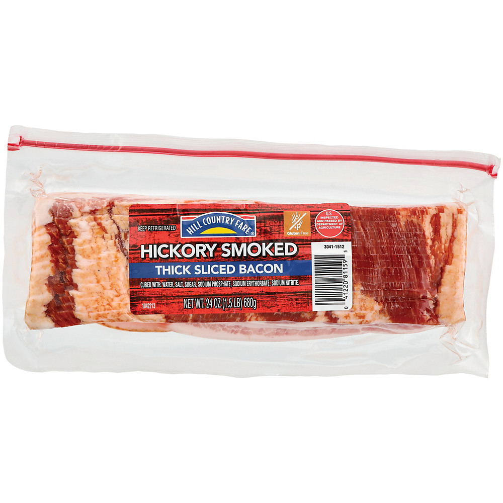 Calories in Hill Country Fare Thick Sliced Hickory Smoked Bacon, 24 oz