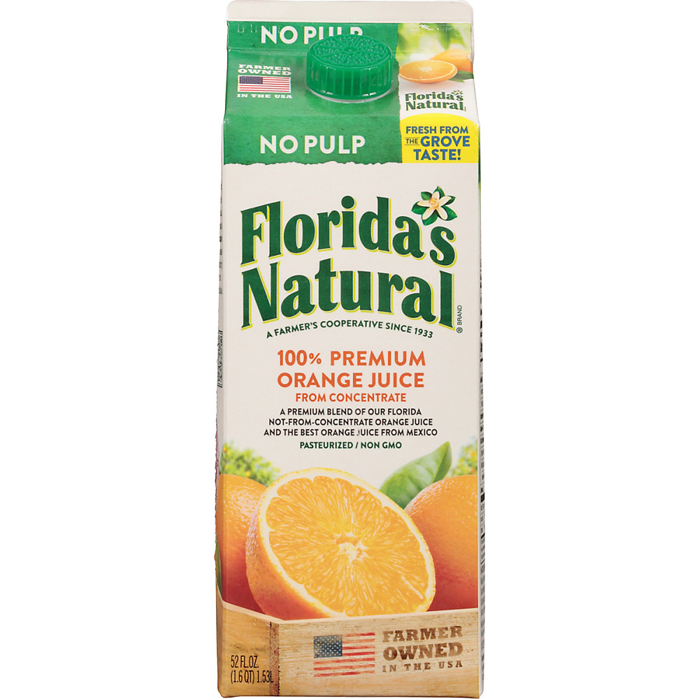 Calories in Florida's Natural Premium No Pulp Orange Juice, 52 oz