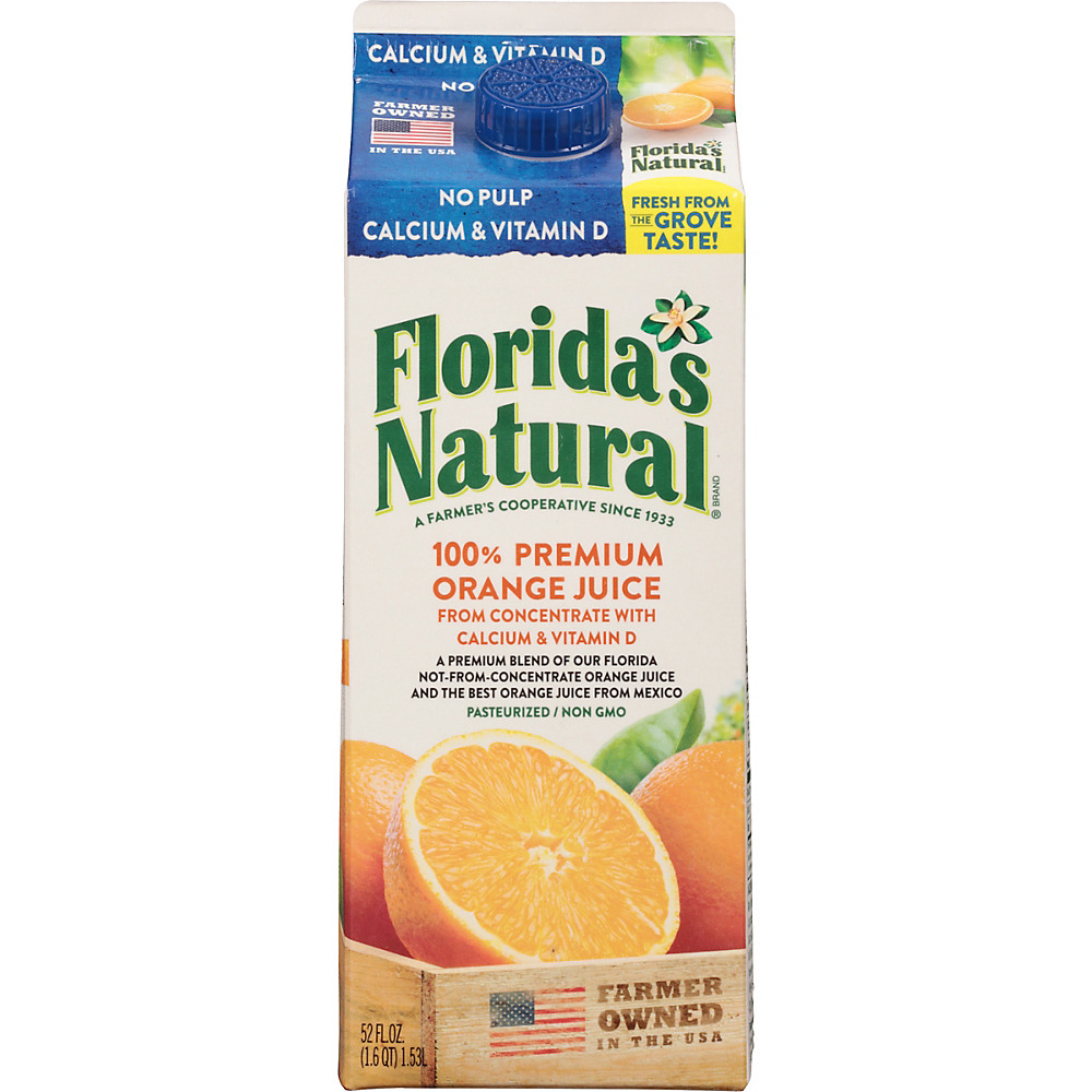 Calories in Florida's Natural Premium No Pulp 100% Orange Juice, 52 oz
