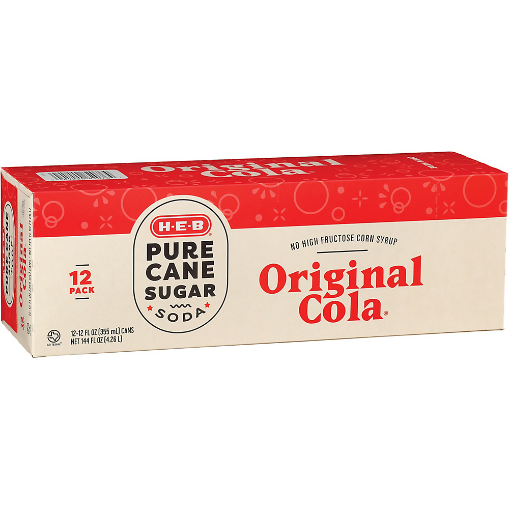 Calories in H-E-B Pure Cane Sugar Original Cola 12 oz Cans, 12 pk