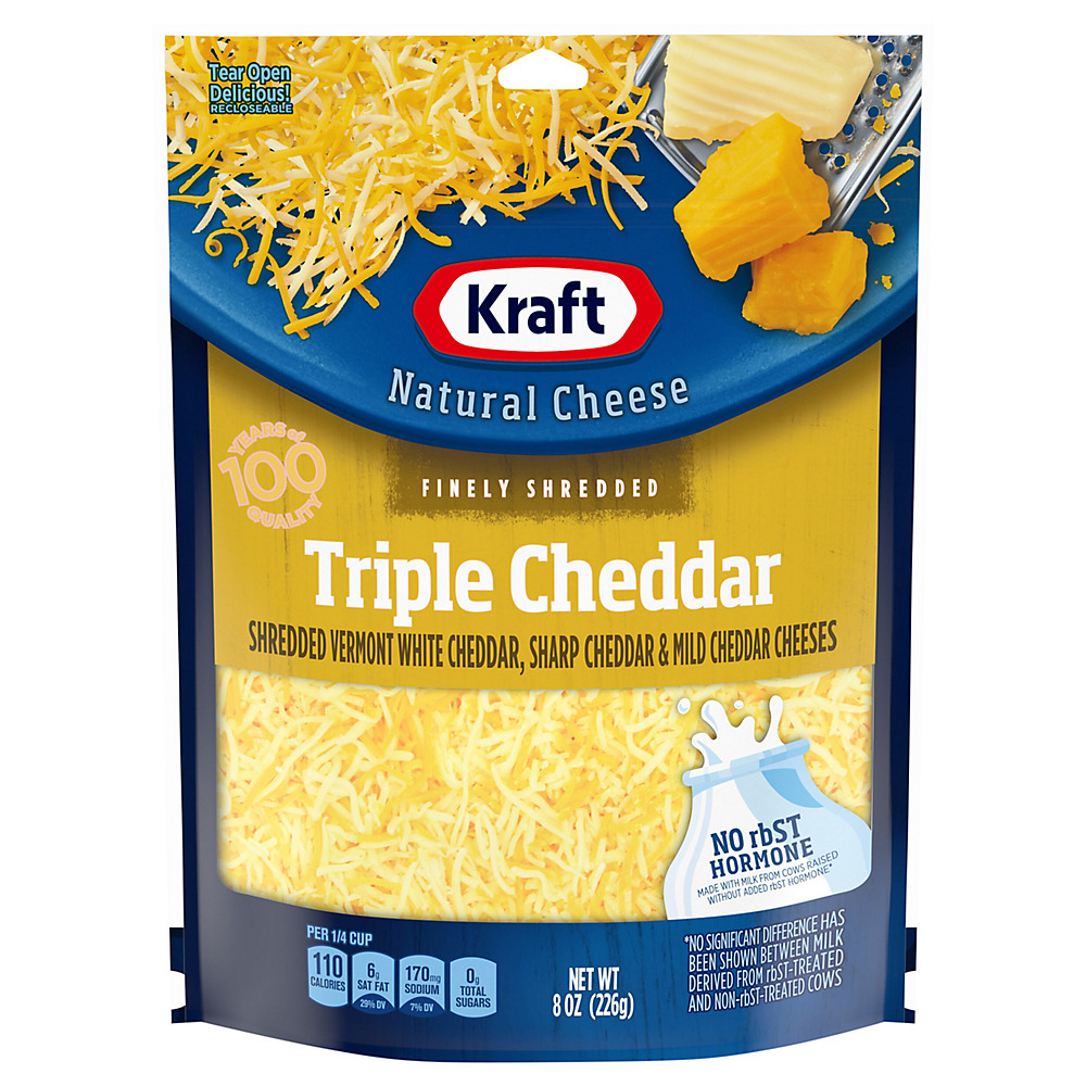 Calories in Kraft Triple Cheddar Cheese, Finely Shredded, 8 oz
