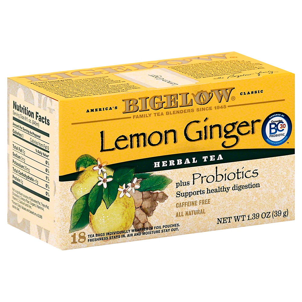 Calories in Bigelow Lemon Ginger Herb Plus Probiotics Tea Bags, 18 ct