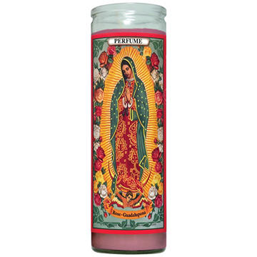 Reed Candle Virgen de Guadalupe Perfume Scented Religious Candle - Pink Wax, 8.25"