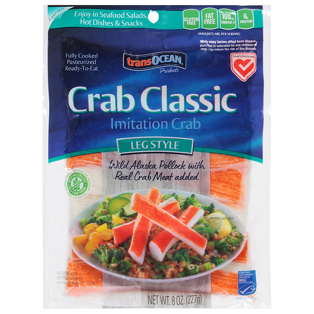 Calories in Trans-Ocean Crab Classic Leg Style Imitation Crab , 8 oz
