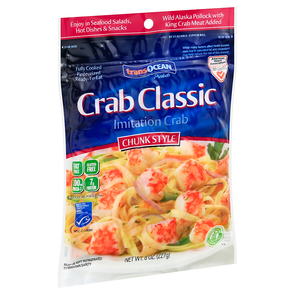 Calories in Trans-Ocean Crab Classic Chunk Style Imitation Crab, 8 oz