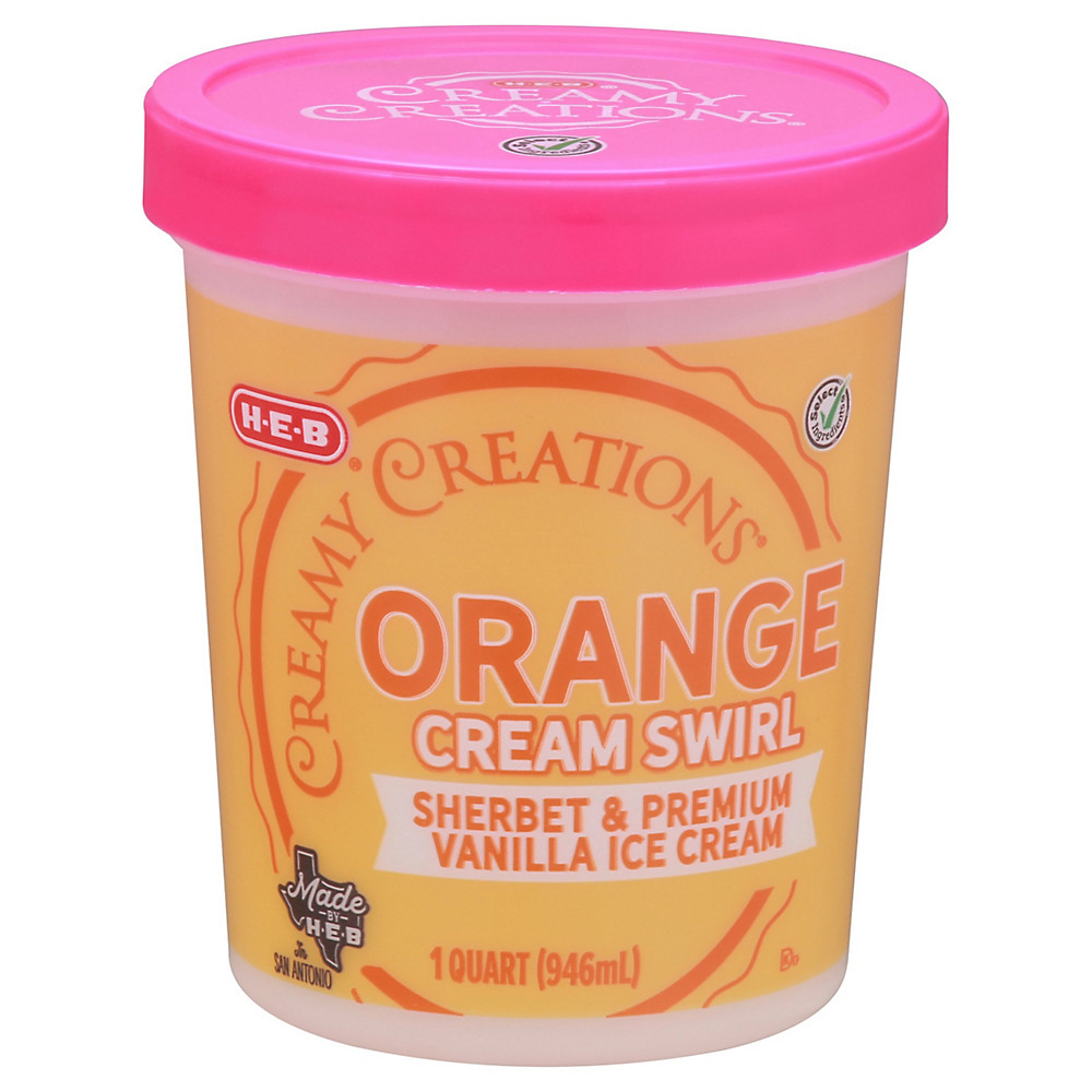 Calories in H-E-B Select Ingredients Creamy Creations Orange Swirl Cream Sherbet, 1 qt