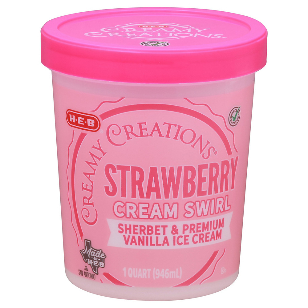 Calories in H-E-B Select Ingredients Creamy Creations Strawberry Cream Swirl Sherbet, 1 qt