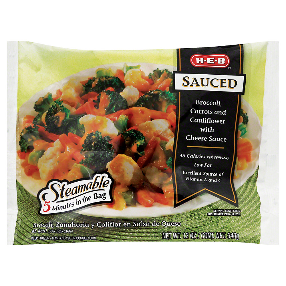 Calories in H-E-B Sauced Broccoli Carrots and Cauliflower with Cheese Sauce, 12 oz