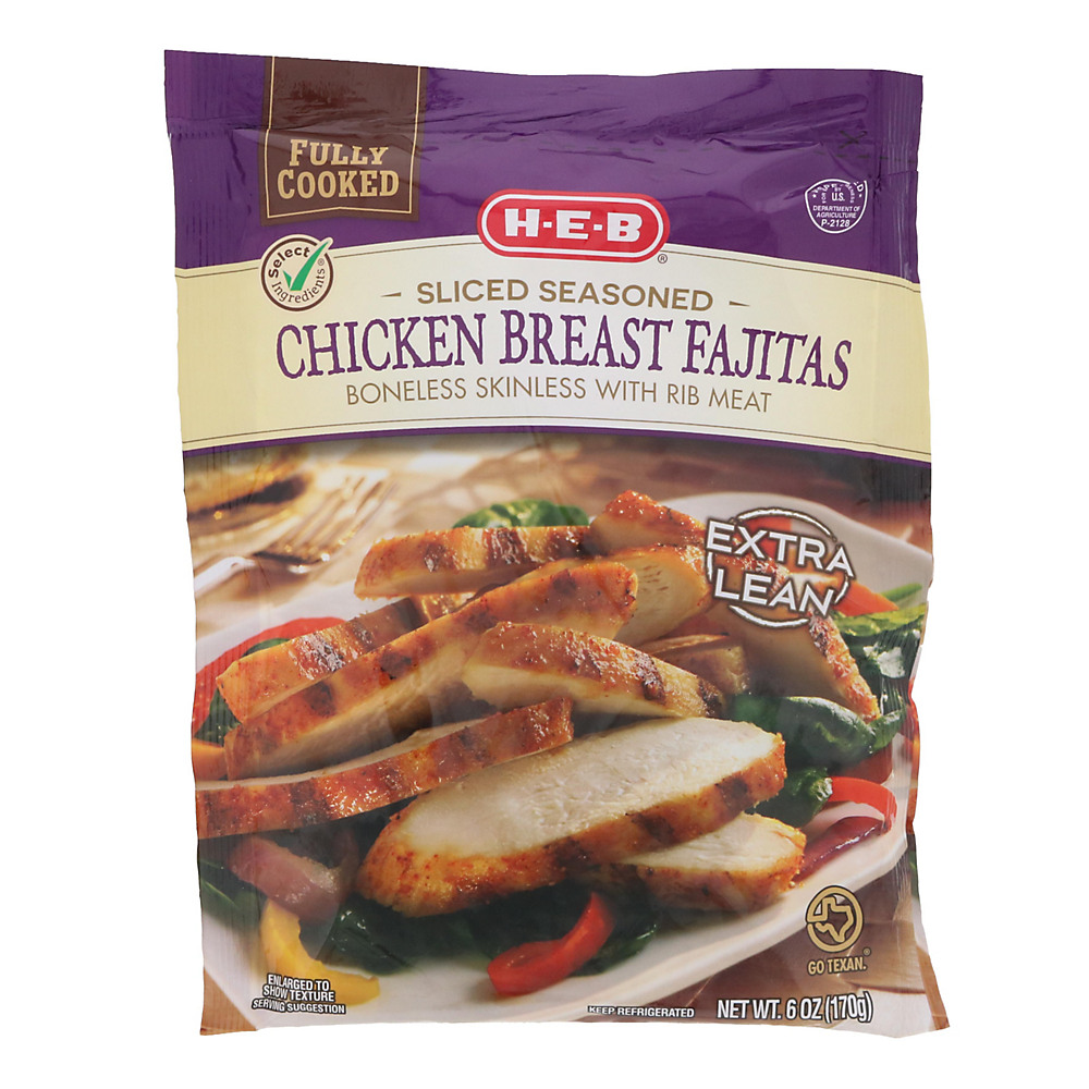 Calories in H-E-B Select Ingredients Fully Cooked Sliced Seasoned Chicken Breasts Fajitas, 6 oz
