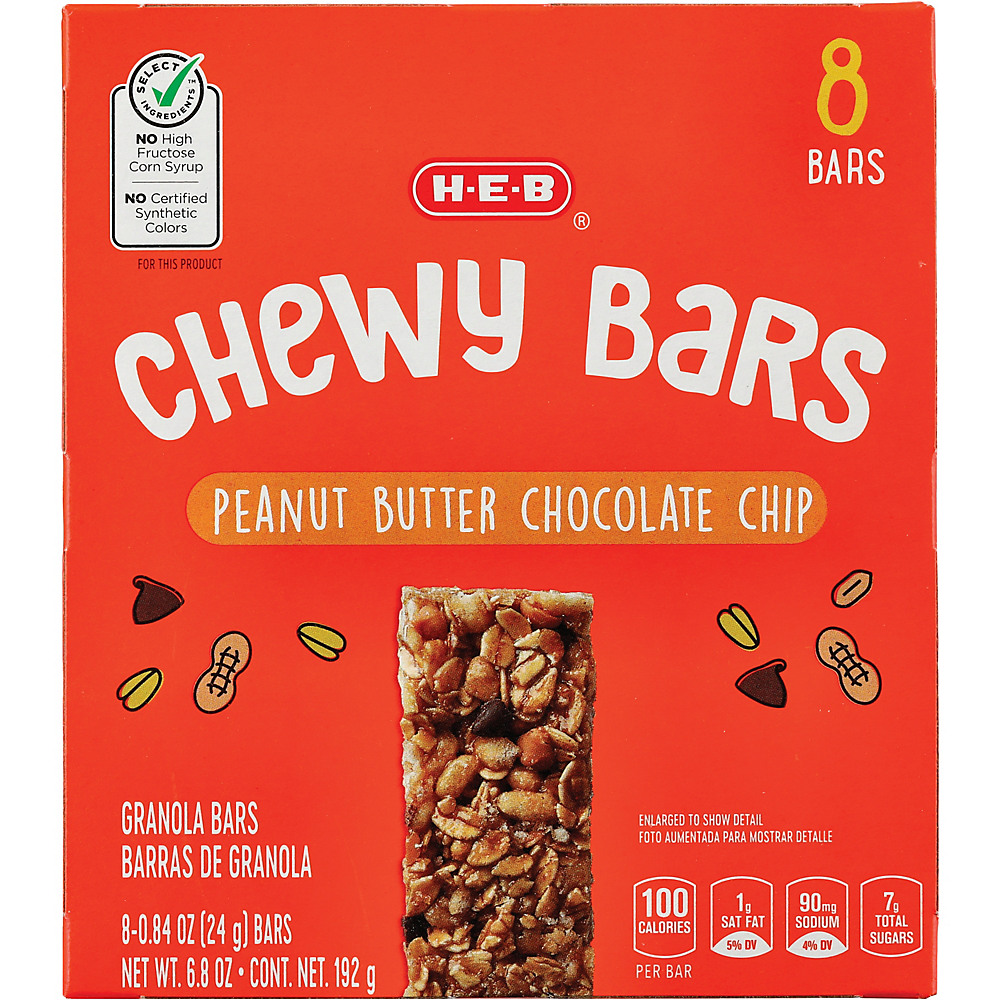 Calories in H-E-B Select Ingredients Chewy Peanut Butter Chocolate Chip Granola Bars, 8 ct