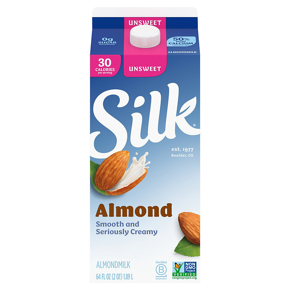 Calories in Silk Unsweetened Almond Milk, Half Gallon, 64 oz