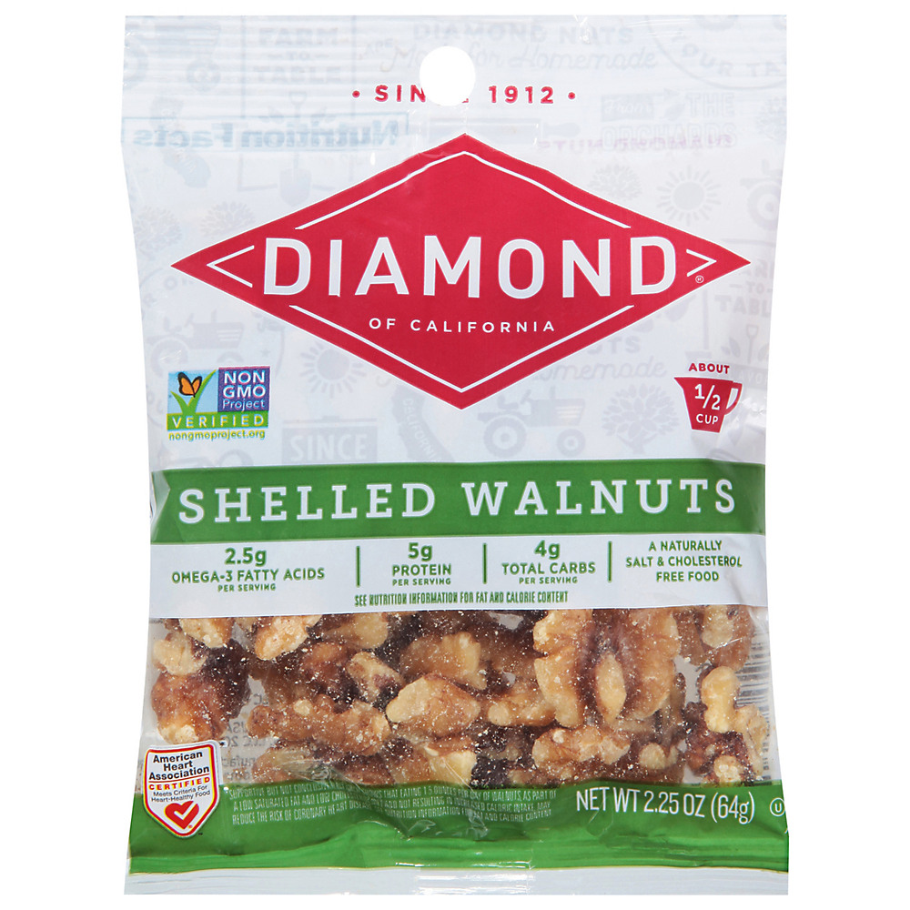 Calories in Diamond of California Shelled Walnuts, 2.25 oz