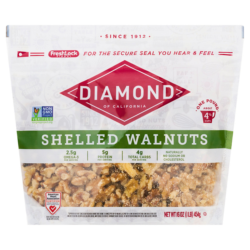 Calories in Diamond of California Shelled Walnuts, 16 oz