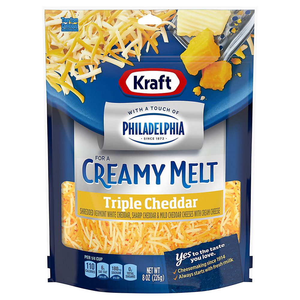 Calories in Kraft Touch of Philly Triple Cheddar Cheese, Shredded, 8 oz