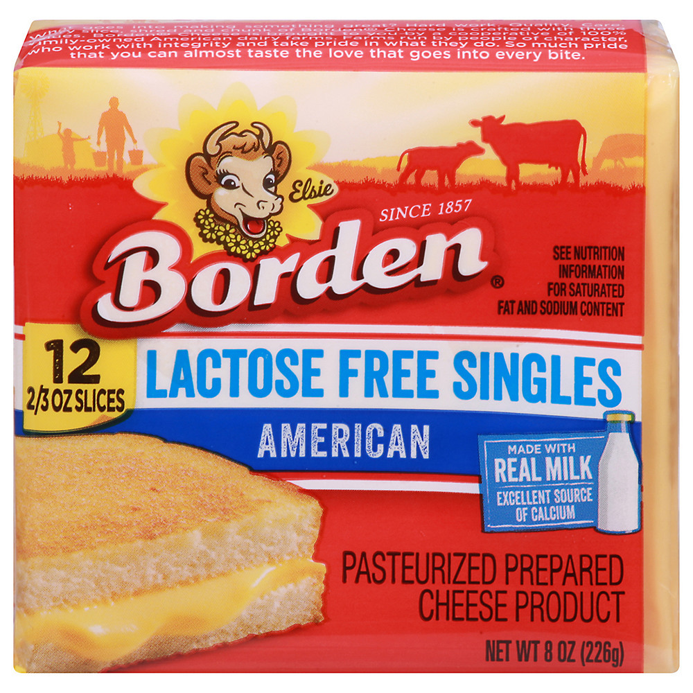 Calories in Borden American Cheese Singles, Lactose Free, 12 ct