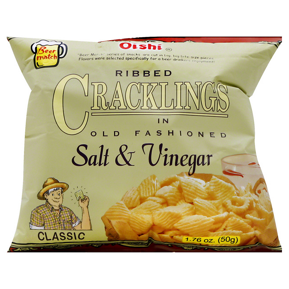 Calories in Oishi Classic Ribbed Cracklings In Old Fashioned Salt and Vinegar, 1.76 oz