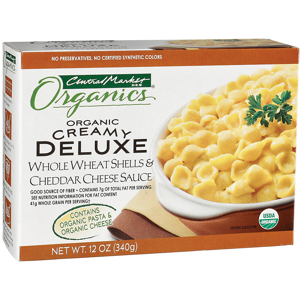 Calories in Central Market Organics Creamy Deluxe Whole Wheat Shells & Cheddar Cheese Sauce, 12 oz