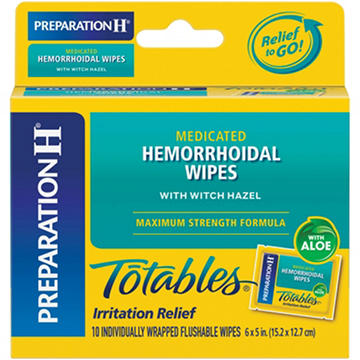 Preparation H Totables Hemorrhoid Wipes with Witch Hazel for Skin Irritation Relief, 10 ct