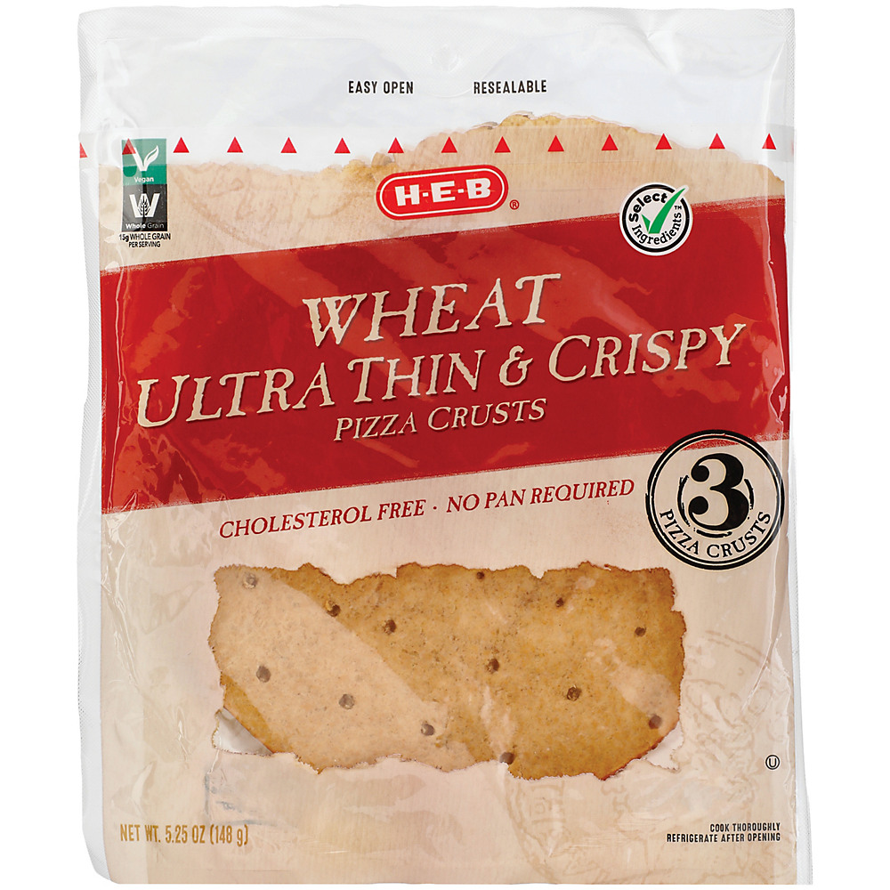 Calories in H-E-B Ultra Thin and Crispy 100% Whole Wheat 7 Inch Pizza Crusts, 3 pk