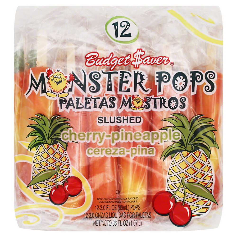 Calories in Budget Saver Slushed Cherry-Pineapple Monster Pops, 12 ct