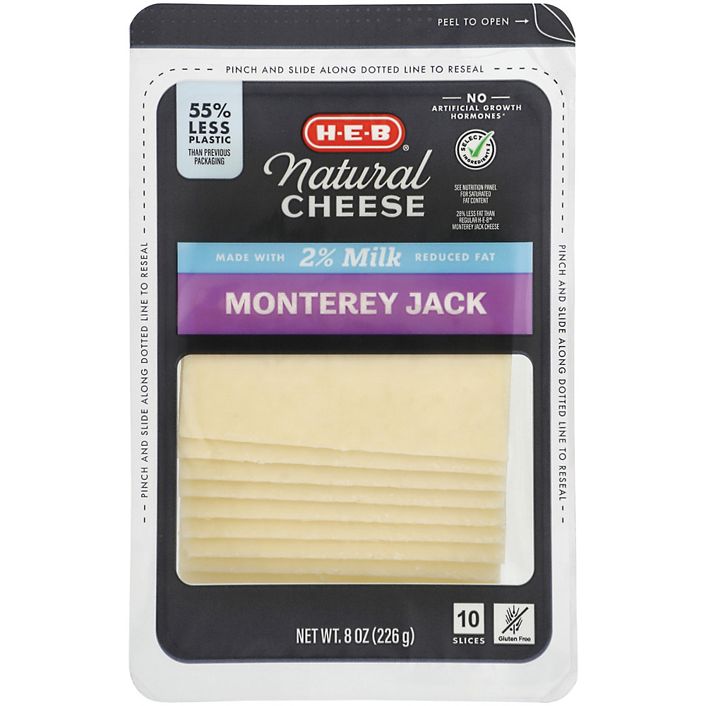 Calories in H-E-B Select Ingredients Reduced Fat Monterey Jack Cheese, Thin Slices, 10 ct