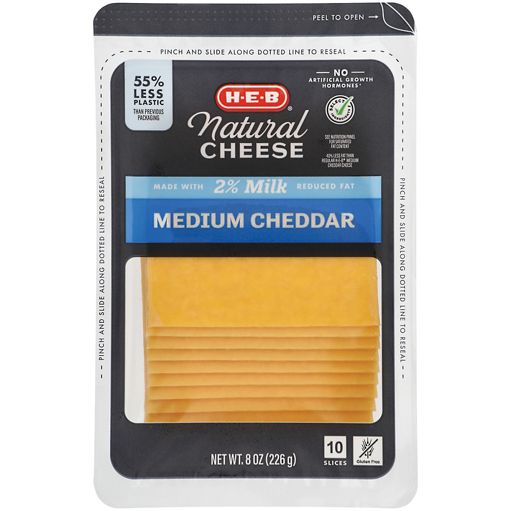 Calories in H-E-B Select Ingredients Reduced Fat Cheddar Cheese, Thin Slices, 10 ct