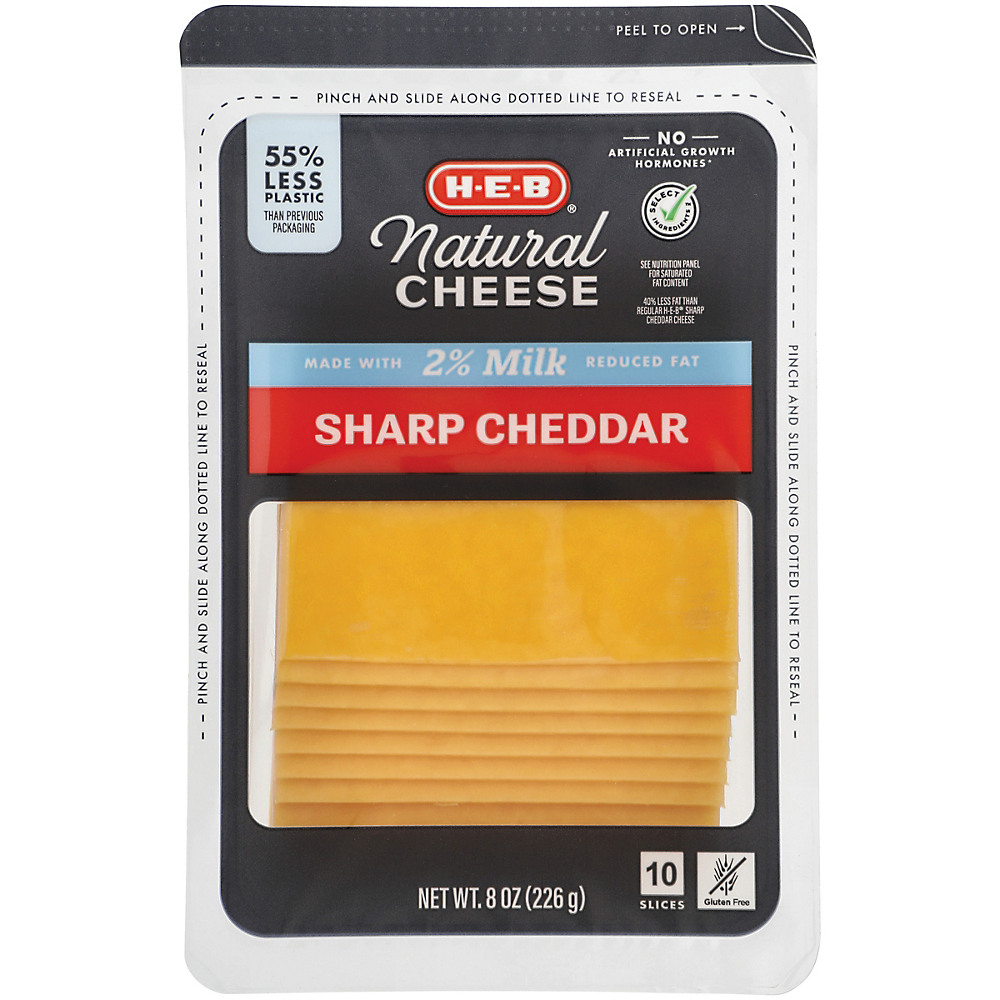 Calories in H-E-B Select Ingredients Reduced Fat Sharp Cheddar Cheese, Thin Slices, 10 ct
