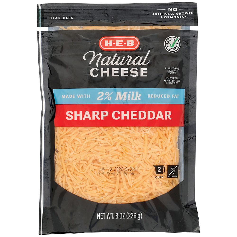Calories in H-E-B Select Ingredients Reduced Fat Sharp Cheddar Cheese, Shredded, 8 oz