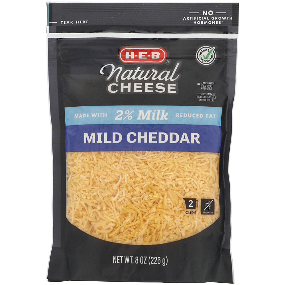 Calories in H-E-B Select Ingredients Reduced Fat Mild Cheddar Cheese, Shredded, 8 oz