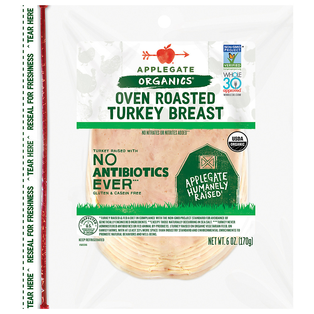 Calories in Applegate Organics Oven Roasted Turkey Breast Sliced , 6 oz