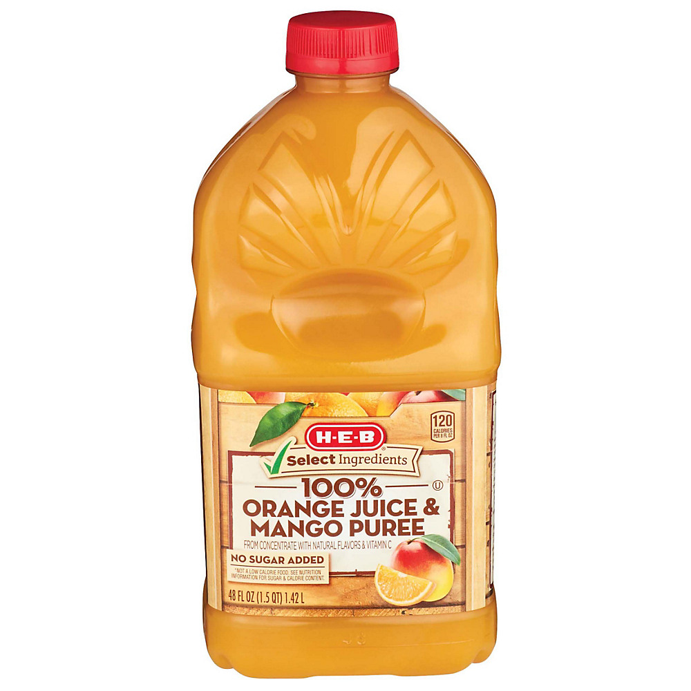 Calories in H-E-B Select Ingredients 100% Orange Juice Mango Puree, 48 oz
