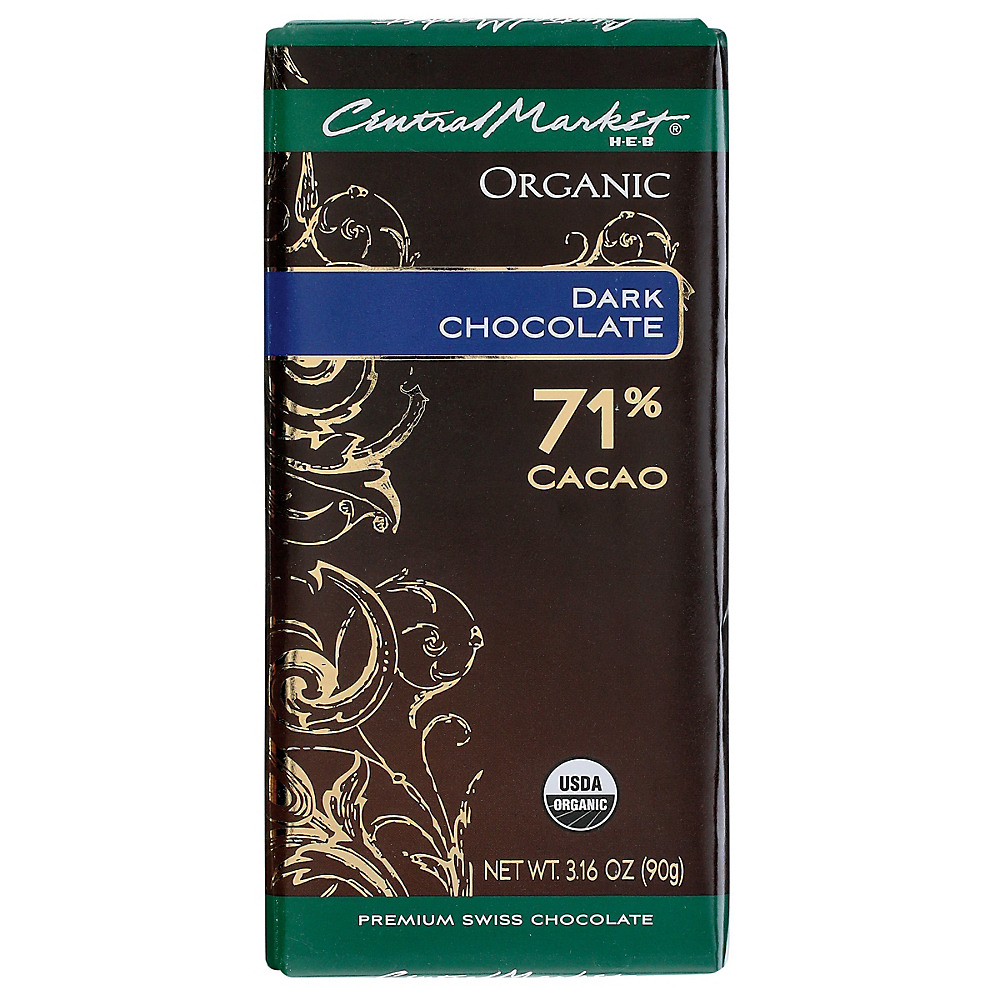 Calories in Central Market Organic 71% Cacao Dark Chocolate Bar, 3.16 oz