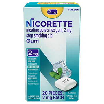 Nicorette Nicotine Gum Stop Smoking Aid, 2 mg, White Ice Mint Flavor, 20 ct