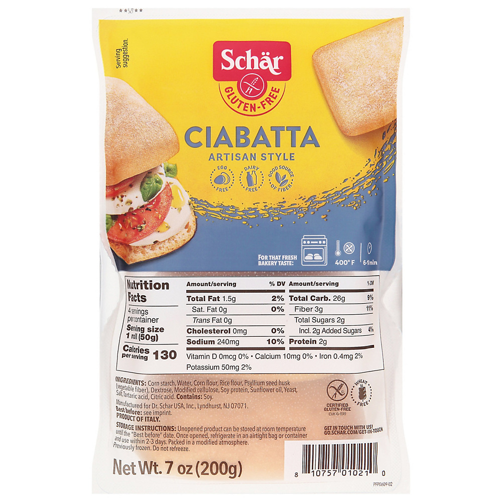 Calories in Schar Ciabatta Parbaked Rolls, 4 ct