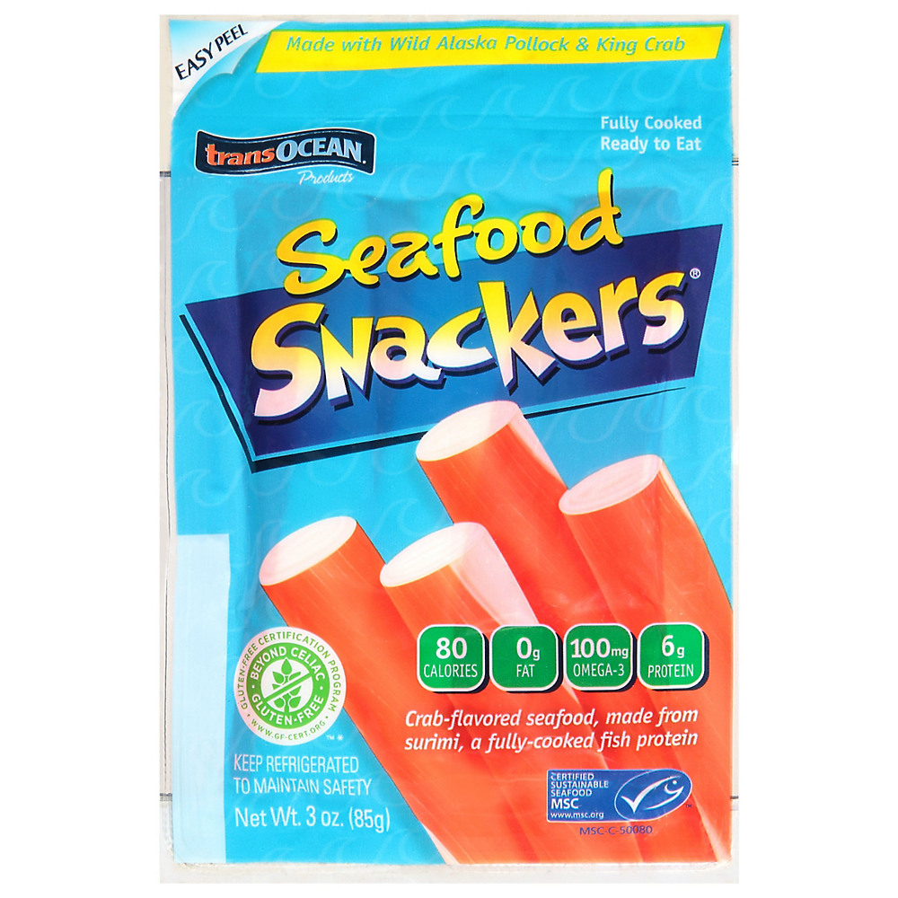 Calories in Trans Ocean Seafood Snackers, 3 oz