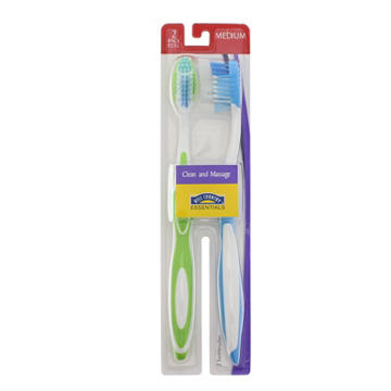 Hill Country Essentials Clean and Massage Medium Toothbrushes - Colors May Vary, 2 ct