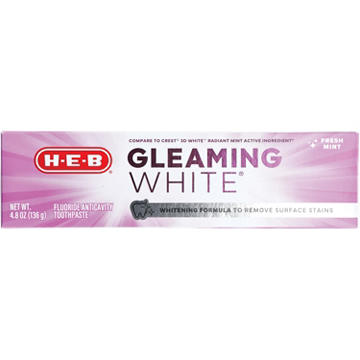 H-E-B Gleaming White Fluoride Anticavity Toothpaste - Fresh Mint, 4.8 oz