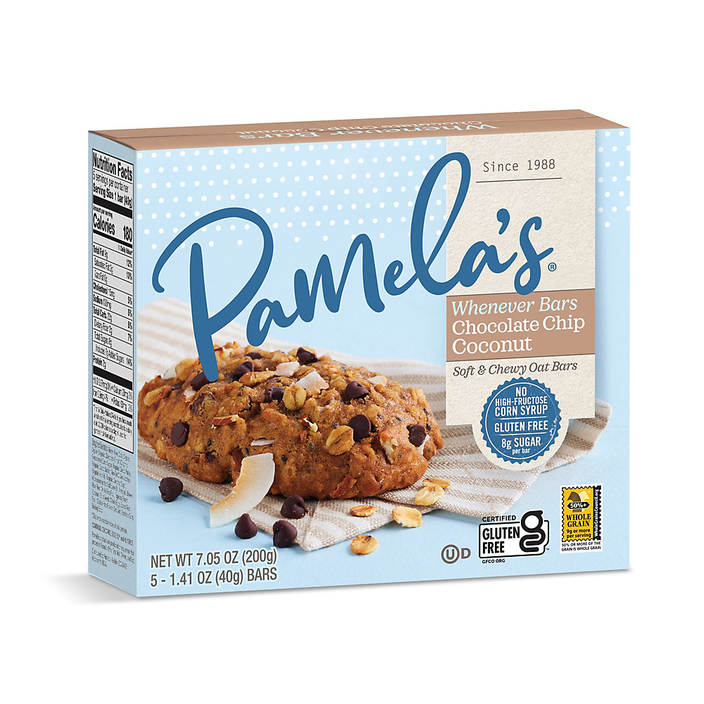 Calories in Pamela's Oat Chocolate Chip Coconut Whenever Bars, 5 ct