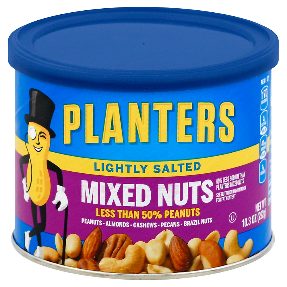 Calories in Planters Lightly Salted Mixed Nuts with Less Than 50% Peanuts, 10.3 oz