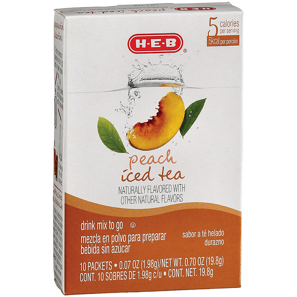 Calories in H-E-B To Go Peach Iced Tea Drink Mix, 10 ct