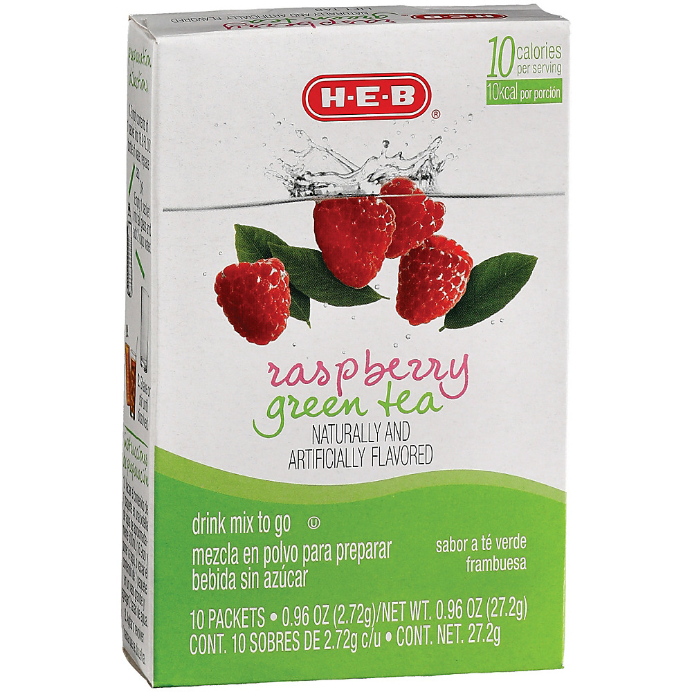 Calories in H-E-B To Go Green Tea Raspberry Drink Mix, 10 ct
