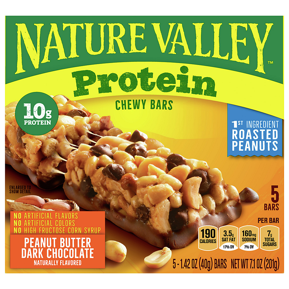 Calories in Nature Valley Protein Peanut Butter Dark Chocolate Chewy Bars, 5 ct