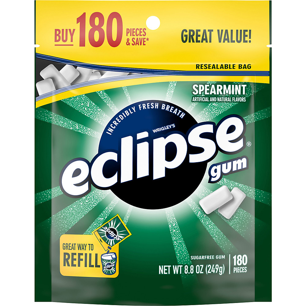 Calories in Eclipse Spearmint Sugar Free Chewing Gum, Value Pack Bag, 180 ct